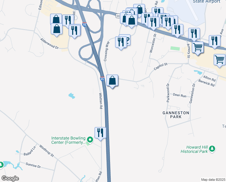 map of restaurants, bars, coffee shops, grocery stores, and more near 14 Crossing Way in Augusta