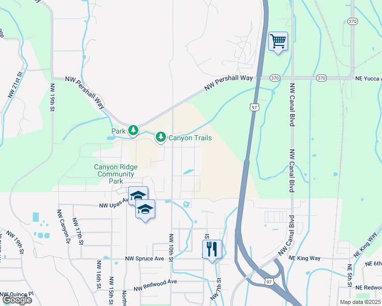 map of restaurants, bars, coffee shops, grocery stores, and more near 3276-3624 Northwest 10th Street in Redmond