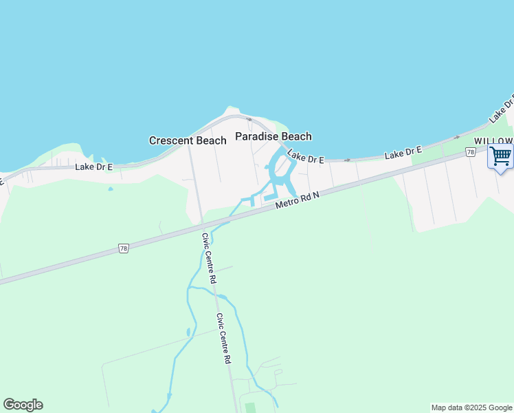 map of restaurants, bars, coffee shops, grocery stores, and more near 1354 Metro Road North in Willow Beach