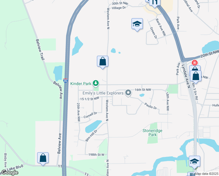 map of restaurants, bars, coffee shops, grocery stores, and more near 2205 17th Street Northwest in Faribault