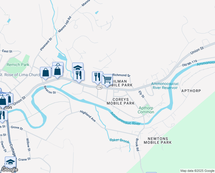 map of restaurants, bars, coffee shops, grocery stores, and more near 423 Union Street in Littleton
