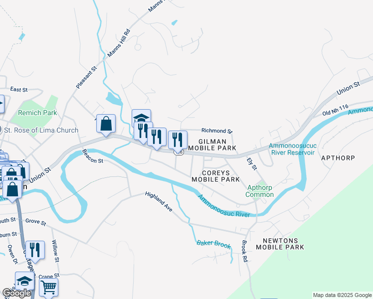 map of restaurants, bars, coffee shops, grocery stores, and more near 423 Union Street in Littleton