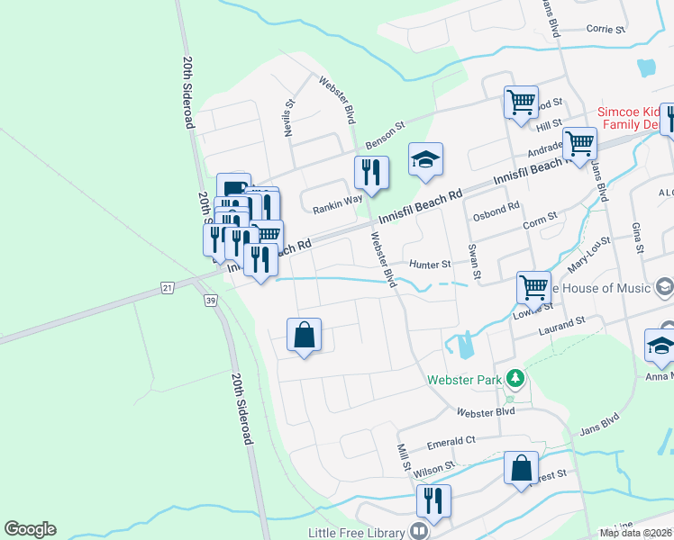 map of restaurants, bars, coffee shops, grocery stores, and more near in Innisfil