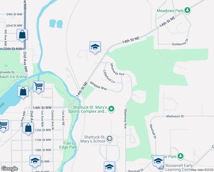 map of restaurants, bars, coffee shops, grocery stores, and more near 412 Whipple Way in Faribault