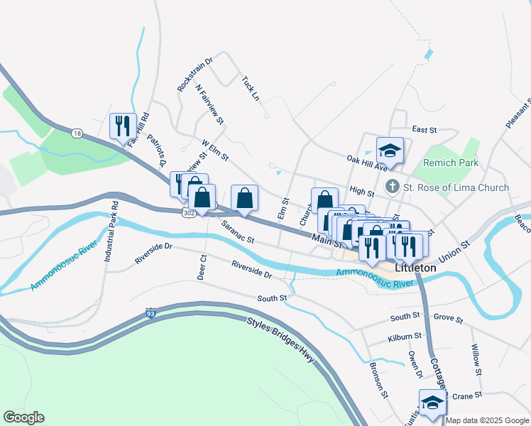 map of restaurants, bars, coffee shops, grocery stores, and more near 254 Main Street in Littleton