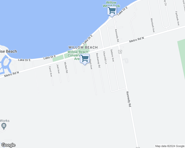 map of restaurants, bars, coffee shops, grocery stores, and more near 3 Avenue in Georgina