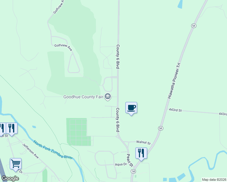 map of restaurants, bars, coffee shops, grocery stores, and more near 148 Highlands Circle in Zumbrota