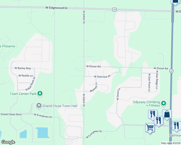 map of restaurants, bars, coffee shops, grocery stores, and more near 4508 Nightsky Court in Appleton