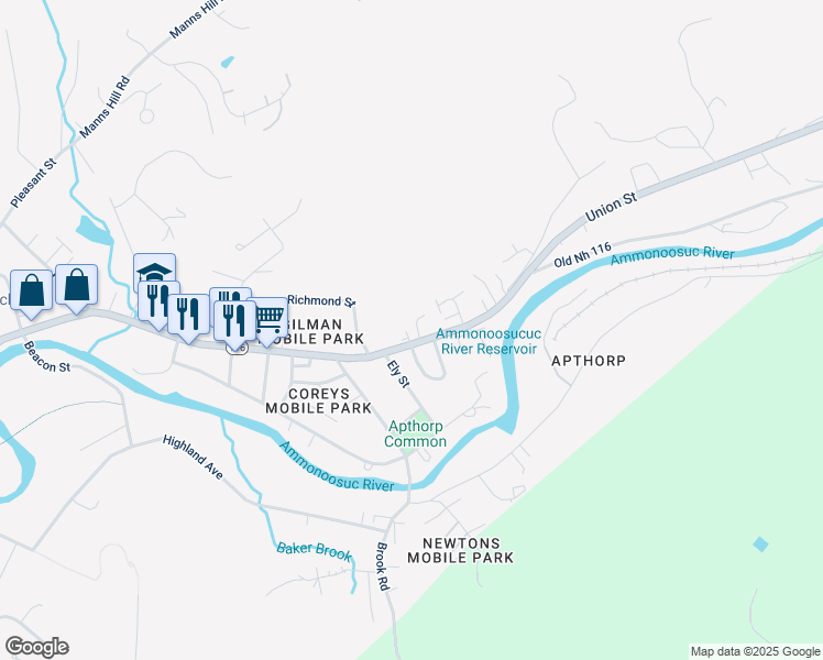 map of restaurants, bars, coffee shops, grocery stores, and more near 589 Union Street in Littleton