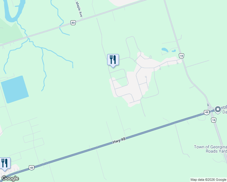 map of restaurants, bars, coffee shops, grocery stores, and more near 25 Juno Crescent in Georgina