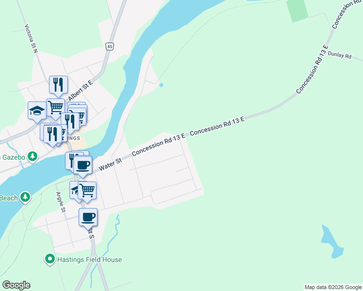 map of restaurants, bars, coffee shops, grocery stores, and more near 17 Old Trafford Drive in Northumberland County