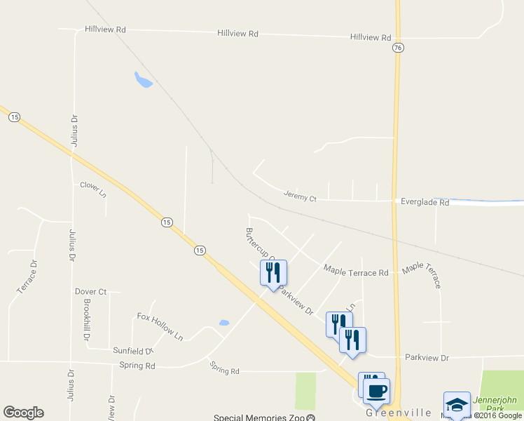 map of restaurants, bars, coffee shops, grocery stores, and more near W7074 Maple Terrace Road in Greenville