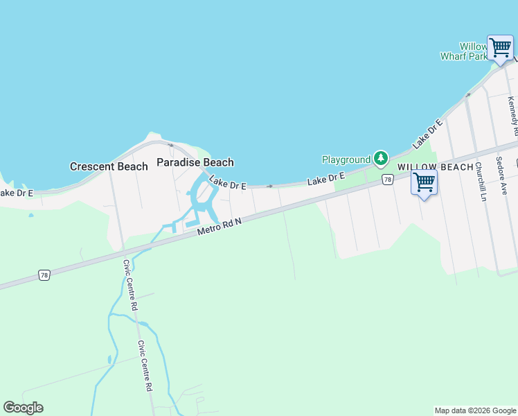 map of restaurants, bars, coffee shops, grocery stores, and more near 815 Paradise Drive in Willow Beach