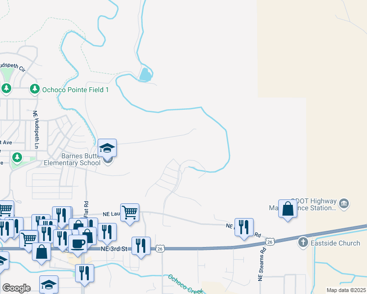 map of restaurants, bars, coffee shops, grocery stores, and more near Ochoco Avenue in Prineville