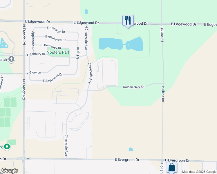 map of restaurants, bars, coffee shops, grocery stores, and more near Cherryvale Avenue in Appleton