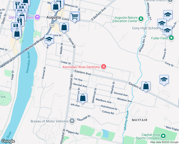 map of restaurants, bars, coffee shops, grocery stores, and more near 24 Davenport Street in Augusta