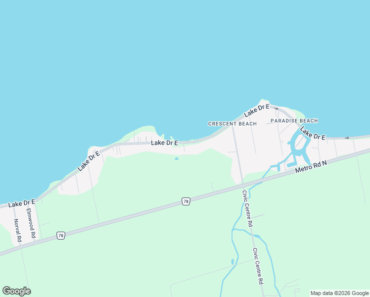 map of restaurants, bars, coffee shops, grocery stores, and more near 175 Lake Drive East in Georgina