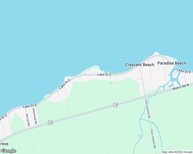 map of restaurants, bars, coffee shops, grocery stores, and more near 150 Lake Drive East in Georgina