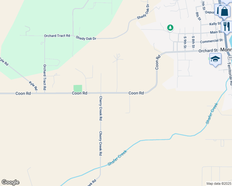 map of restaurants, bars, coffee shops, grocery stores, and more near 26343 Coon Rd in Monroe