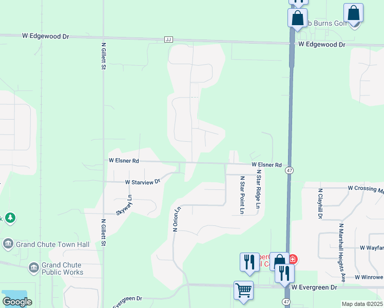 map of restaurants, bars, coffee shops, grocery stores, and more near 4724 Indigo Lane in Appleton