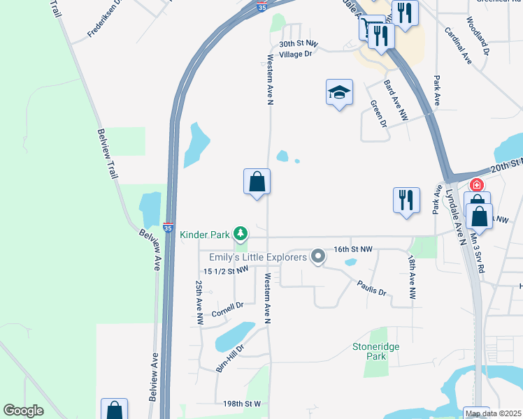 map of restaurants, bars, coffee shops, grocery stores, and more near 1810 Western Avenue Northwest in Faribault