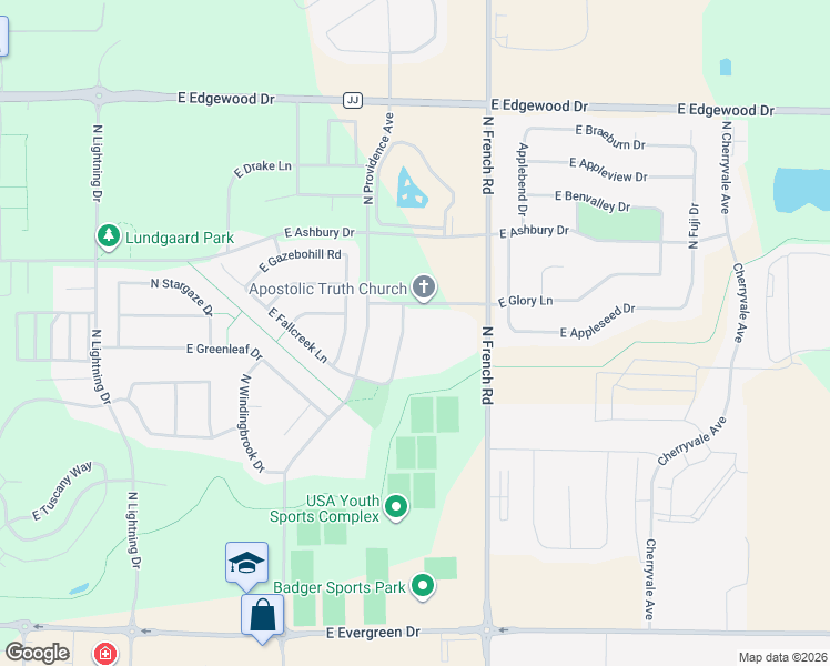map of restaurants, bars, coffee shops, grocery stores, and more near 4734 North Fallview Lane in Appleton