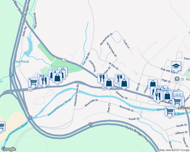 map of restaurants, bars, coffee shops, grocery stores, and more near 114 W Main St in Littleton