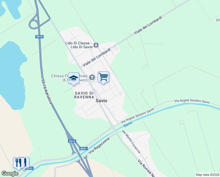 map of restaurants, bars, coffee shops, grocery stores, and more near Via Saviazzo in Savio