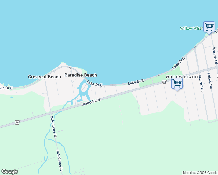 map of restaurants, bars, coffee shops, grocery stores, and more near 303 Lake Drive East in Willow Beach