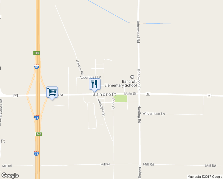 map of restaurants, bars, coffee shops, grocery stores, and more near 5520 County Road W in Bancroft