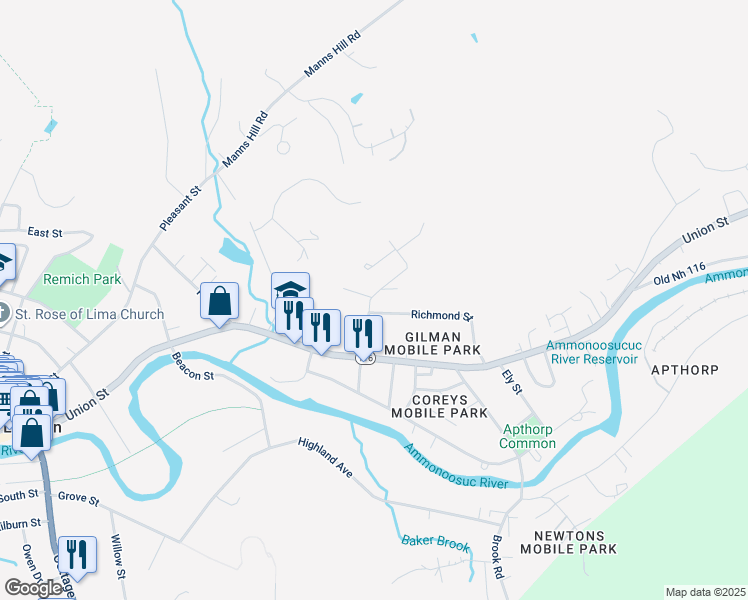 map of restaurants, bars, coffee shops, grocery stores, and more near 57 Hill Street in Littleton