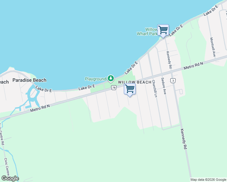 map of restaurants, bars, coffee shops, grocery stores, and more near 802 Willowview Road in Georgina