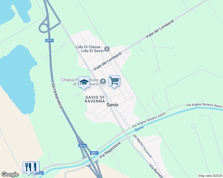 map of restaurants, bars, coffee shops, grocery stores, and more near Via Saviazzo in Savio