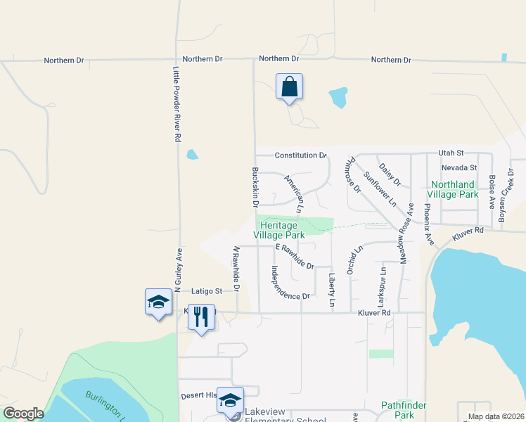 map of restaurants, bars, coffee shops, grocery stores, and more near 1401-1441 Buckskin Drive in Gillette