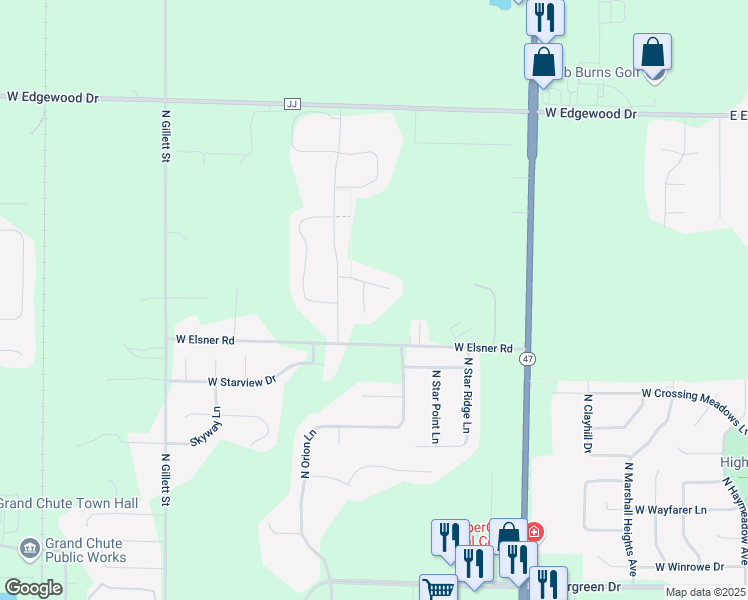 map of restaurants, bars, coffee shops, grocery stores, and more near 4724 Indigo Lane in Appleton