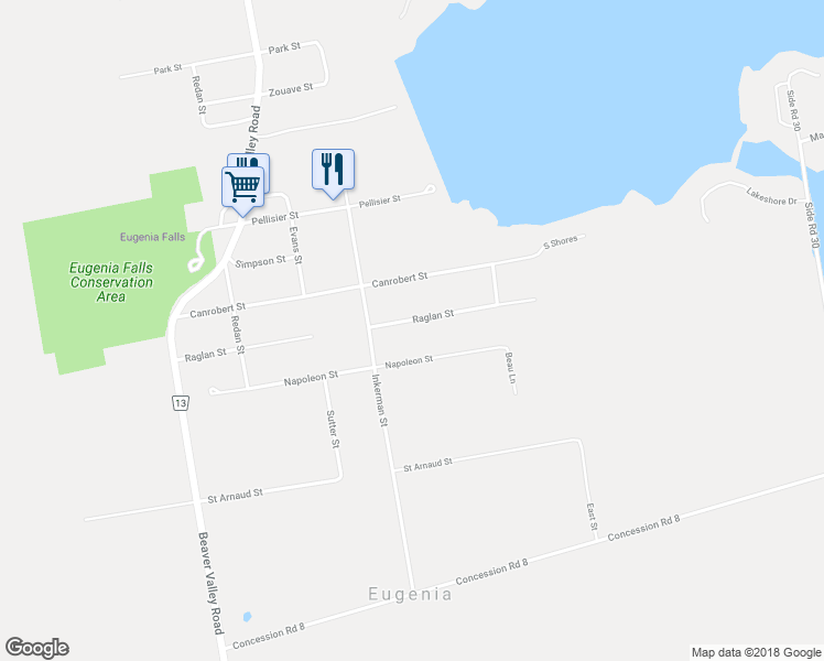 map of restaurants, bars, coffee shops, grocery stores, and more near 218 Raglan Street in Flesherton