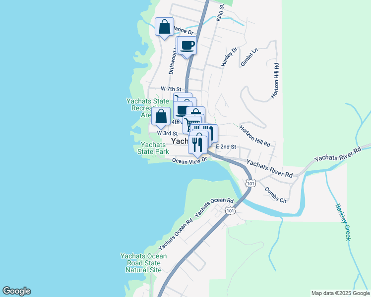 map of restaurants, bars, coffee shops, grocery stores, and more near in Yachats