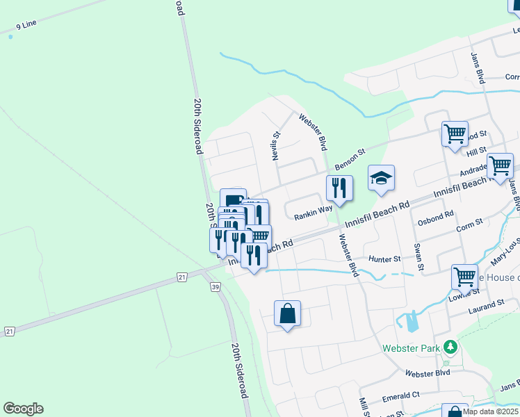 map of restaurants, bars, coffee shops, grocery stores, and more near in Innisfil