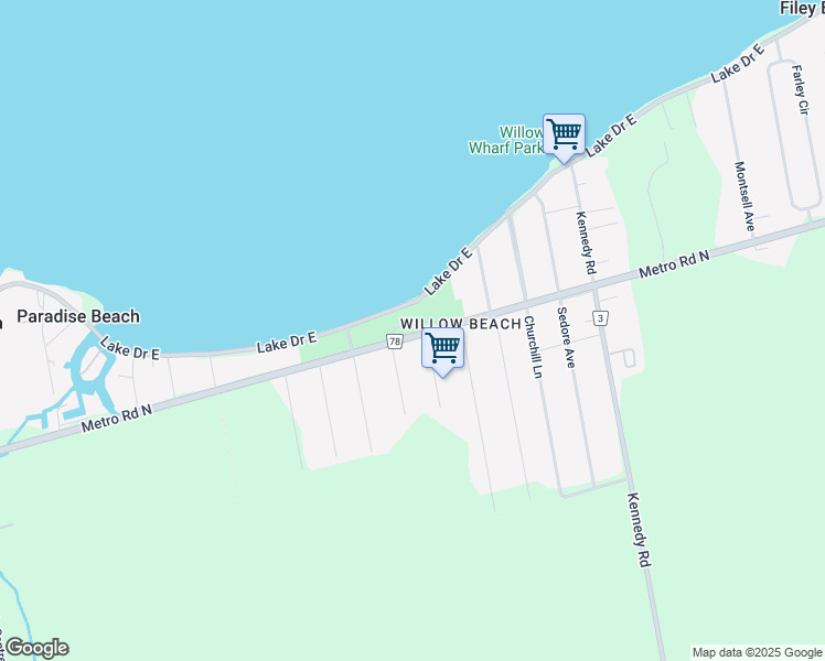map of restaurants, bars, coffee shops, grocery stores, and more near 1506 Metro Road North in Willow Beach