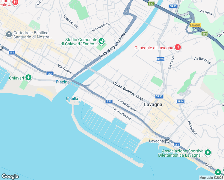 map of restaurants, bars, coffee shops, grocery stores, and more near 21 Via Cesare Battisti in Lavagna