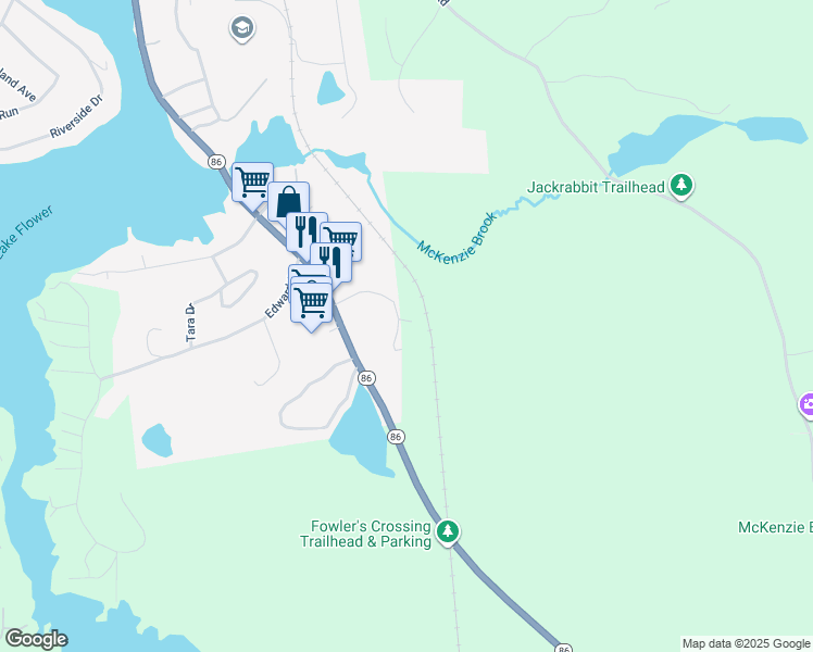 map of restaurants, bars, coffee shops, grocery stores, and more near 67 Will Rogers Drive in Saranac Lake