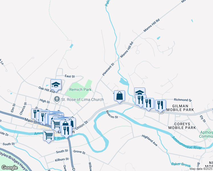 map of restaurants, bars, coffee shops, grocery stores, and more near 92 Pine Street in Littleton