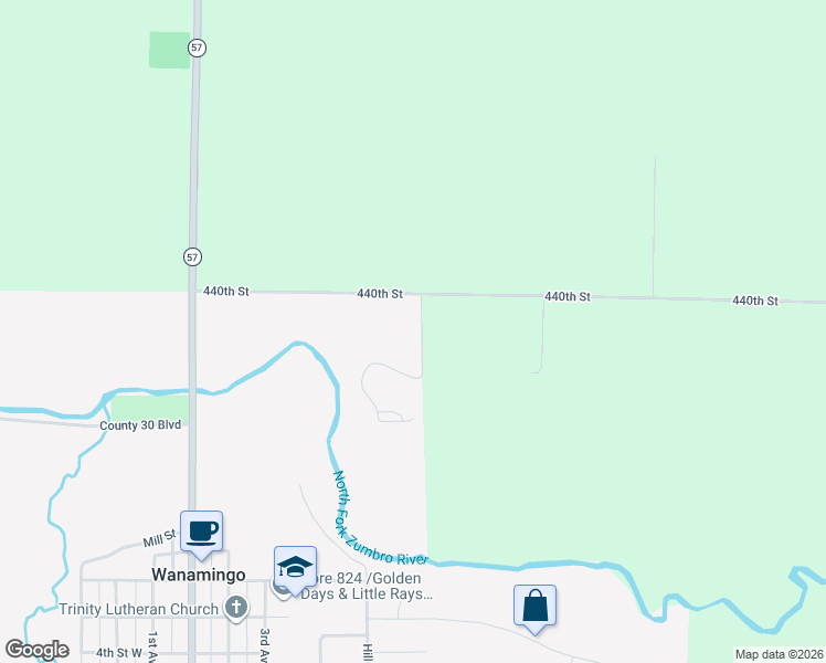 map of restaurants, bars, coffee shops, grocery stores, and more near 2108 Mingo View Drive in Wanamingo