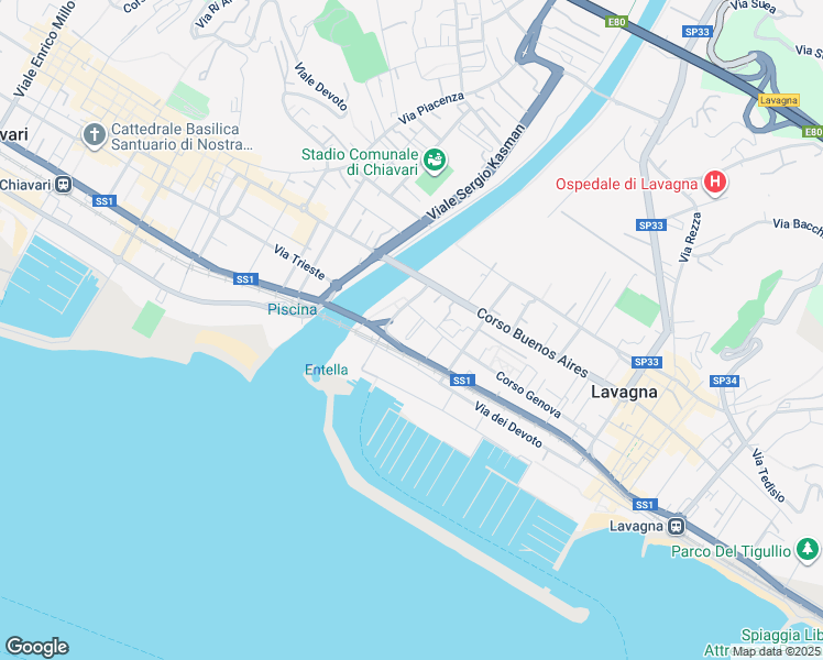 map of restaurants, bars, coffee shops, grocery stores, and more near 6 Piazza la Scafa in Lavagna