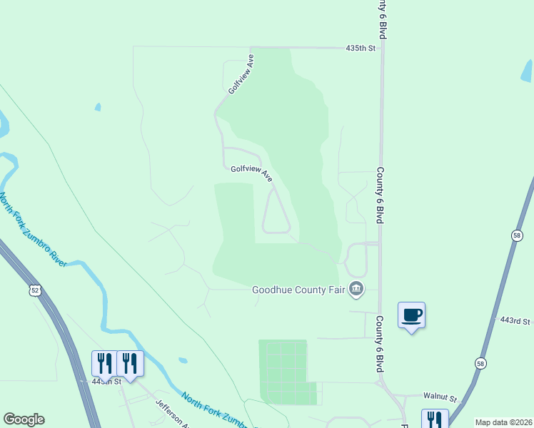 map of restaurants, bars, coffee shops, grocery stores, and more near 994 Golfview Avenue in Zumbrota