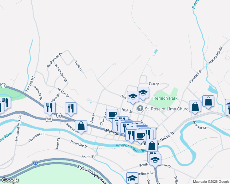 map of restaurants, bars, coffee shops, grocery stores, and more near 297 Oak Hill Avenue in Littleton