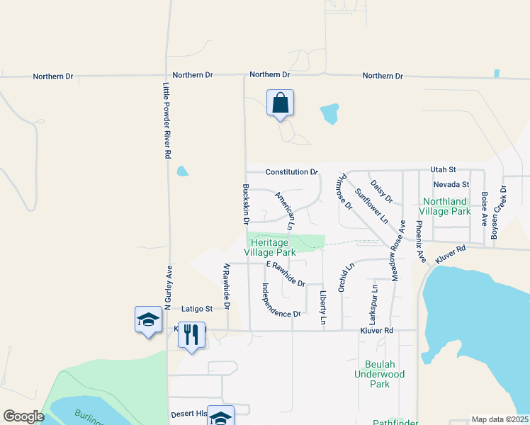 map of restaurants, bars, coffee shops, grocery stores, and more near 58 Constitution Drive in Gillette