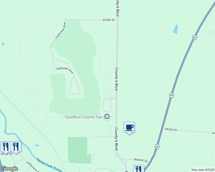 map of restaurants, bars, coffee shops, grocery stores, and more near 240 Golden Bear Lane in Zumbrota