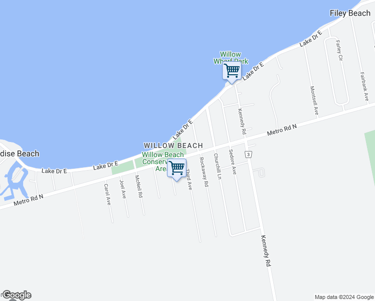 map of restaurants, bars, coffee shops, grocery stores, and more near 1538 Metro Road in Willow Beach
