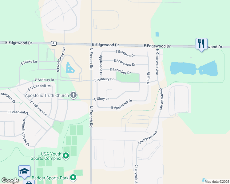 map of restaurants, bars, coffee shops, grocery stores, and more near 4824 Benview Court in Appleton